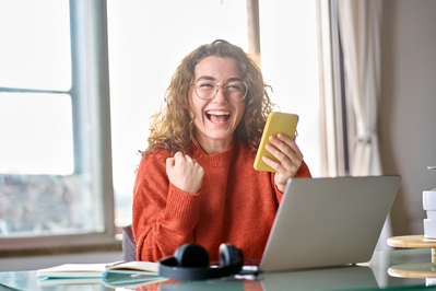 woman happy with discounts